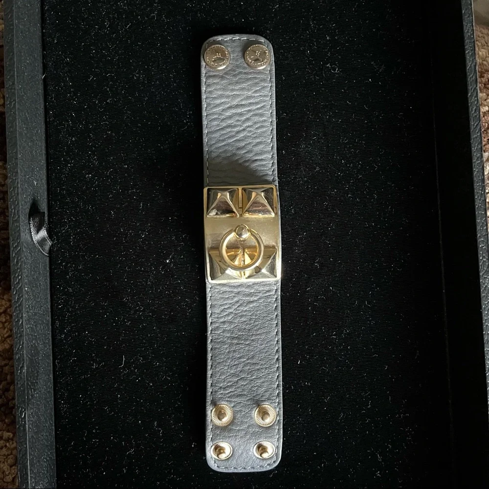 Gray Leather Collier De Chen Style Bracelet w/ Gold Hardware - Picture 5 of 5